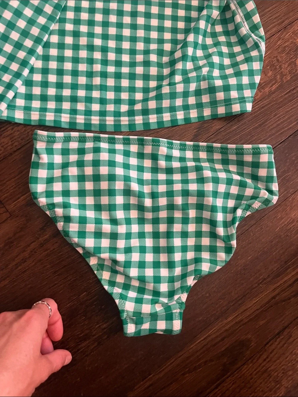 Crewcuts Green and White Gingham Girls' Rashguard Set size 10